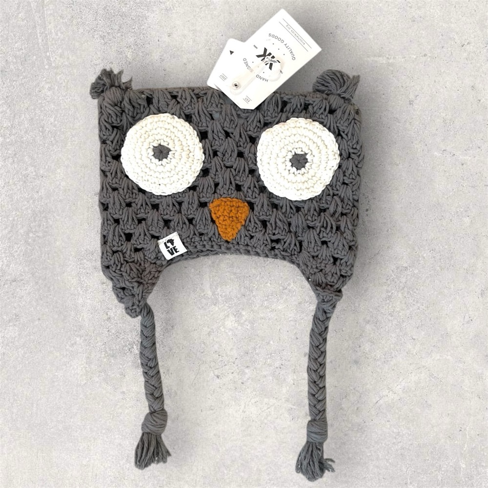 Krochet Kids Gray Owl Beanie Knit Hat